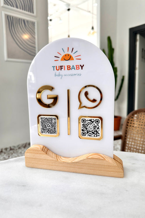 İşletmenize Özel Logolu Ahşap Altlıklı QR Stant
