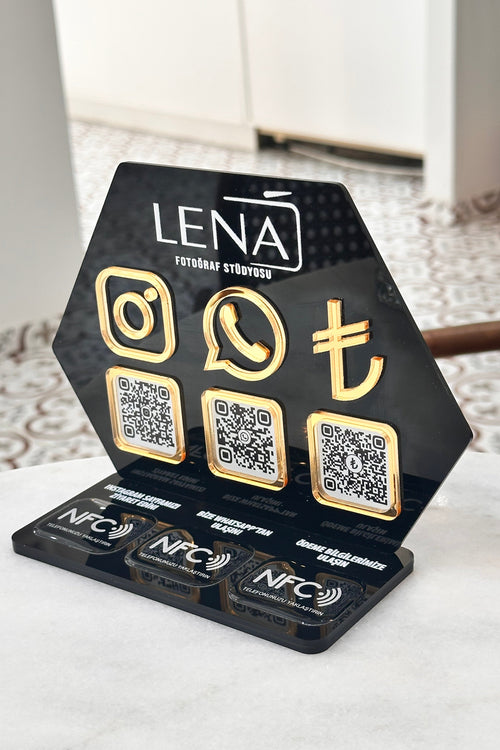 3 QR & 3 NFC Destekli İşletmenize Özel Logolu PleksiGlass Stant
