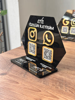 2 QR & 2 NFC Destekli İşletmenize Özel Logolu PleksiGlass Stant
