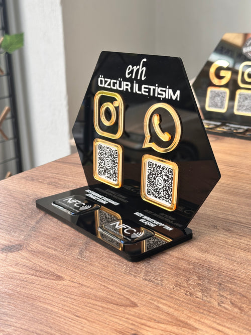 2 QR & 2 NFC Destekli İşletmenize Özel Logolu PleksiGlass Stant
