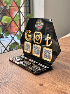 3 QR & 3 NFC Destekli İşletmenize Özel Logolu PleksiGlass Stant