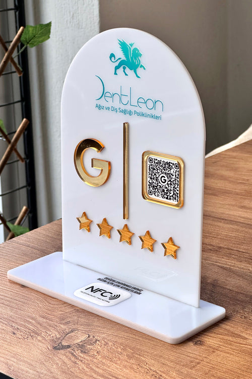 Tek QR & NFC Destekli İşletmenize Özel Logolu PleksiGlass Stant