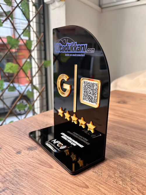 Tek QR & NFC Destekli İşletmenize Özel Logolu PleksiGlass Stant