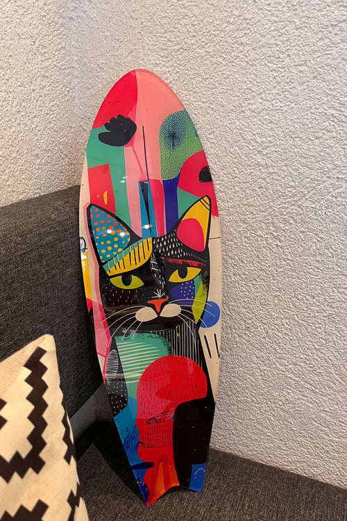 Black Cat Dekoratif Sörf Tahtası Acrylic Tablo