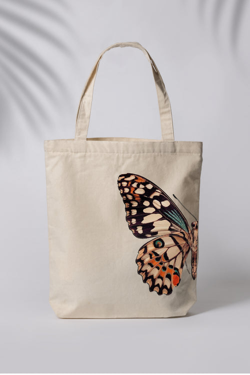 Kelebek Desenli Ham Bez Çanta Tote Bag Omuz Çantası