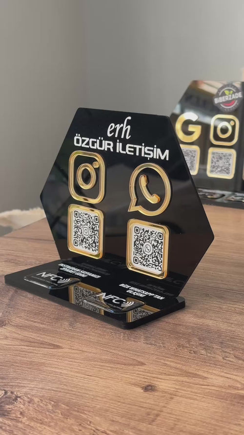 2 QR & 2 NFC Destekli İşletmenize Özel Logolu PleksiGlass Stant
