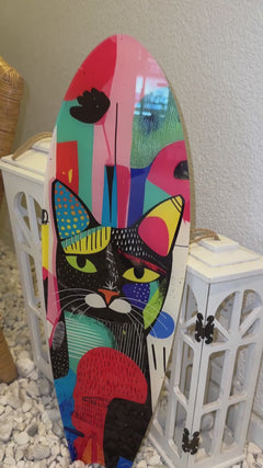 Black Cat Dekoratif Sörf Tahtası Acrylic Tablo