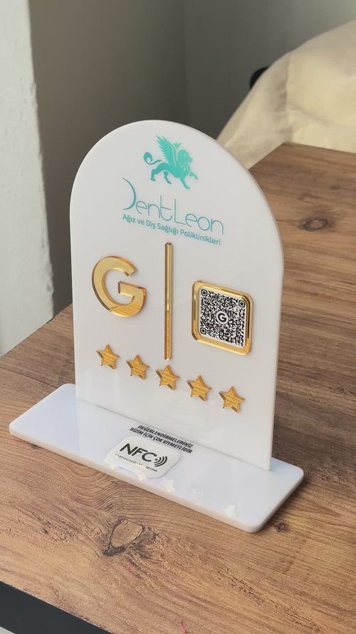 Tek QR & NFC Destekli İşletmenize Özel Logolu PleksiGlass Stant
